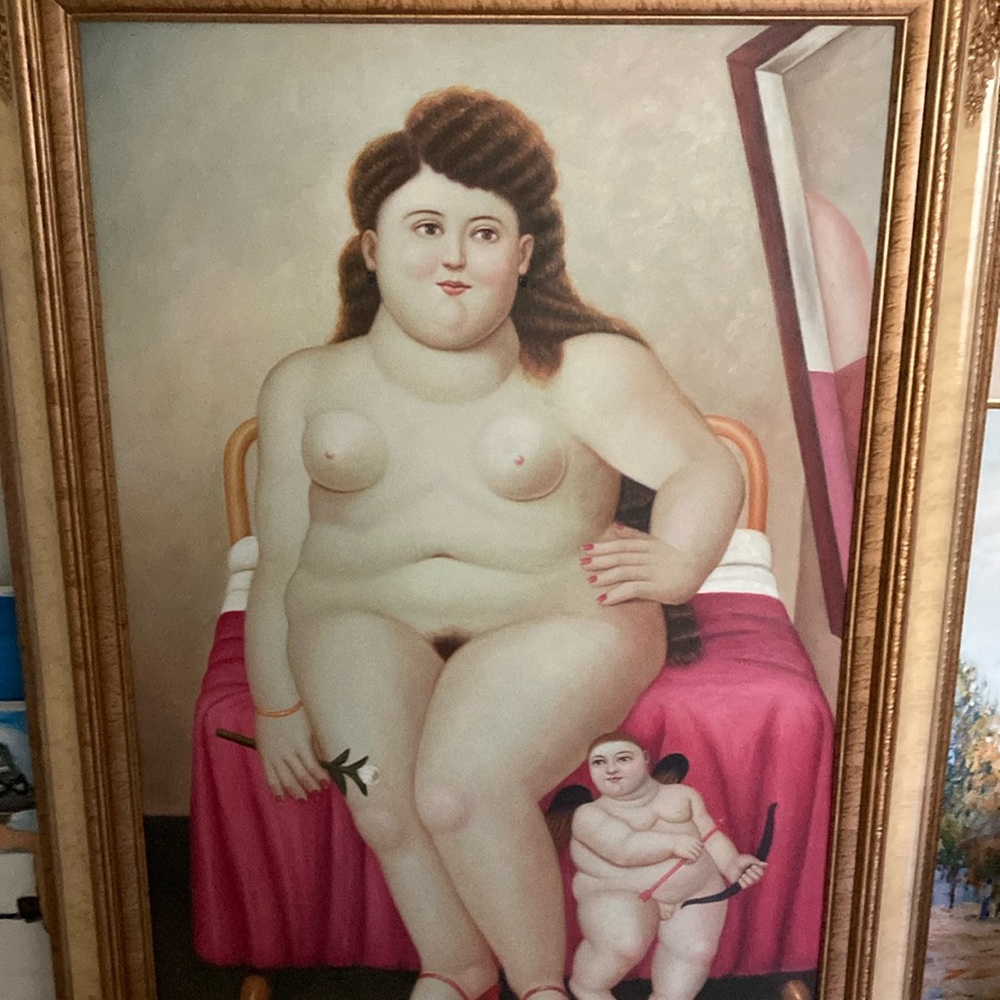 Botero Style Art Print with Gold Frame